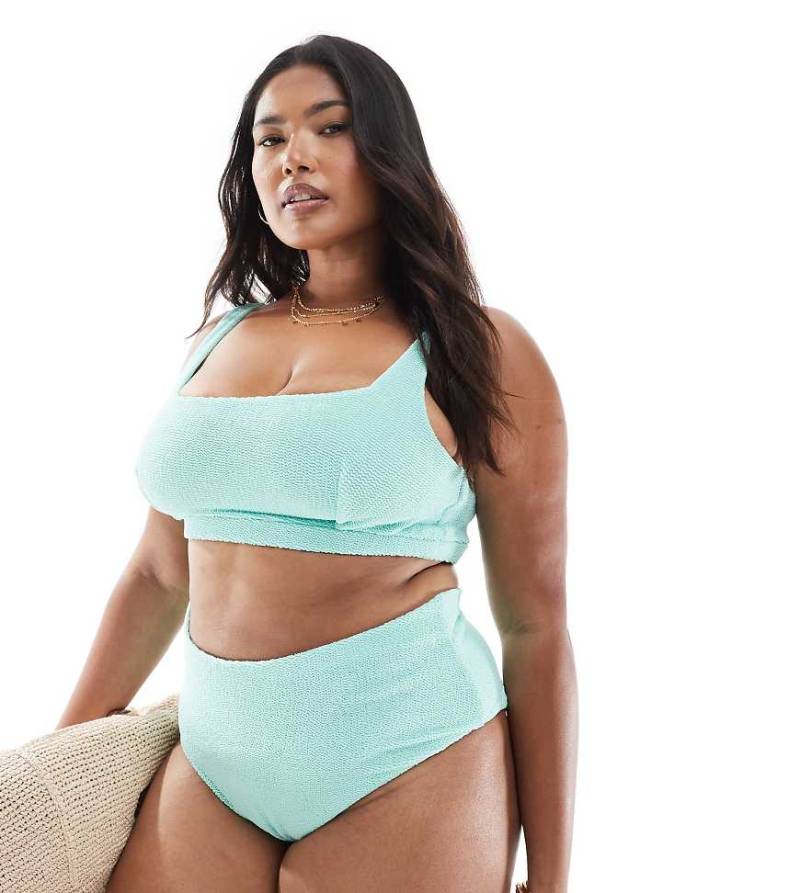 ASOS DESIGN Curve - Charlene - Bikinihose in Mint mit hohem Bund, Struktur und hohem Beinausschnitt-Grün von ASOS Curve