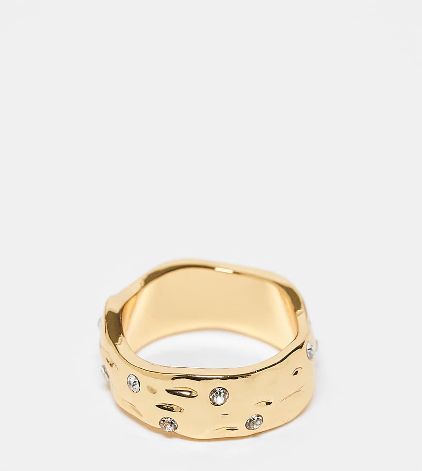ASOS DESIGN Curve - 14-karätig vergoldeter Ring in geschmolzener Optik mit Kristalldetails-Goldfarben ASOS DESIGN Curve - 14-karätig vergoldeter Ring in geschmolzener Optik mit Kristalldetails-Goldfarben von ASOS Curve