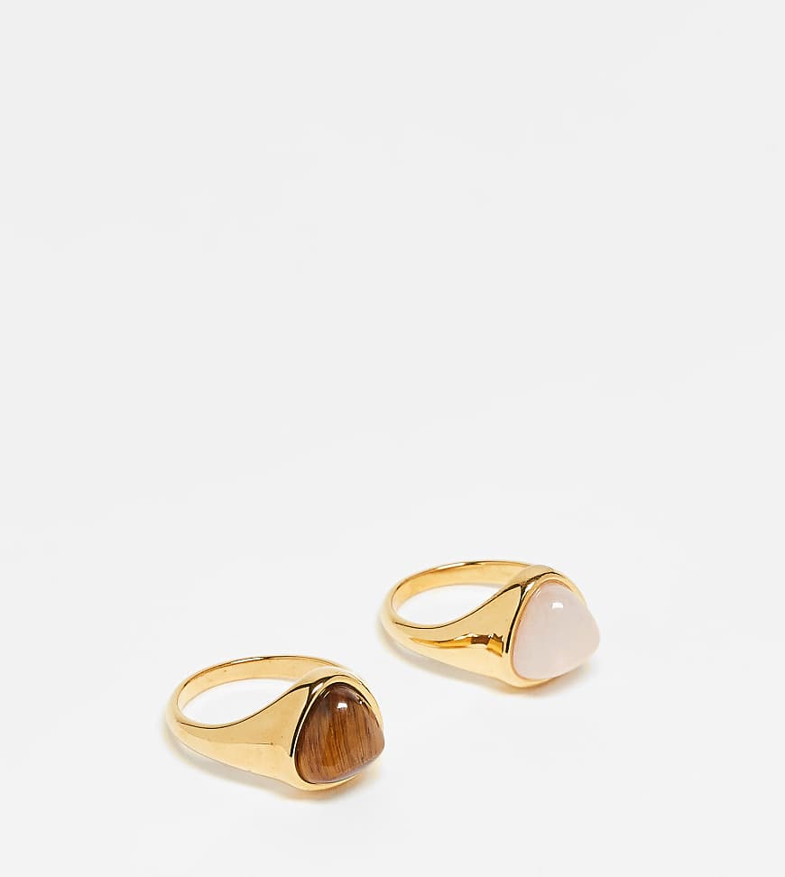 ASOS DESIGN Curve - 2er-Pack Ringe aus Edelstahl in Goldoptik mit Halbedelsteinen-Goldfarben ASOS DESIGN Curve - 2er-Pack Ringe aus Edelstahl in Goldoptik mit Halbedelsteinen-Goldfarben von ASOS Curve