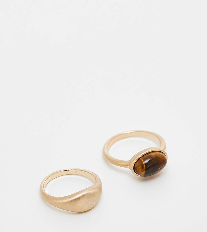 ASOS DESIGN Curve - 2er-Pack Ringe im gebürsteten Goldton mit echtem Tigeraugenstein-Goldfarben ASOS DESIGN Curve - 2er-Pack Ringe im gebürsteten Goldton mit echtem Tigeraugenstein-Goldfarben von ASOS Curve