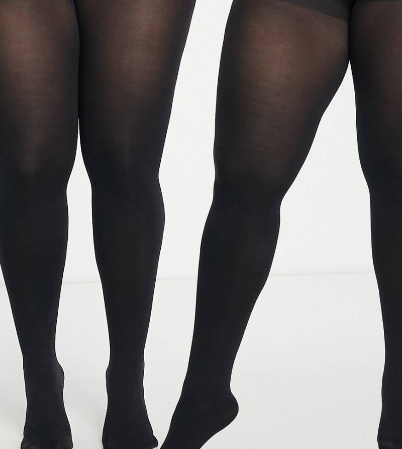 ASOS DESIGN Curve - 2er-Pack Strumpfhosen in Schwarz mit hohem Stretchanteil, 90 Denier von ASOS Curve