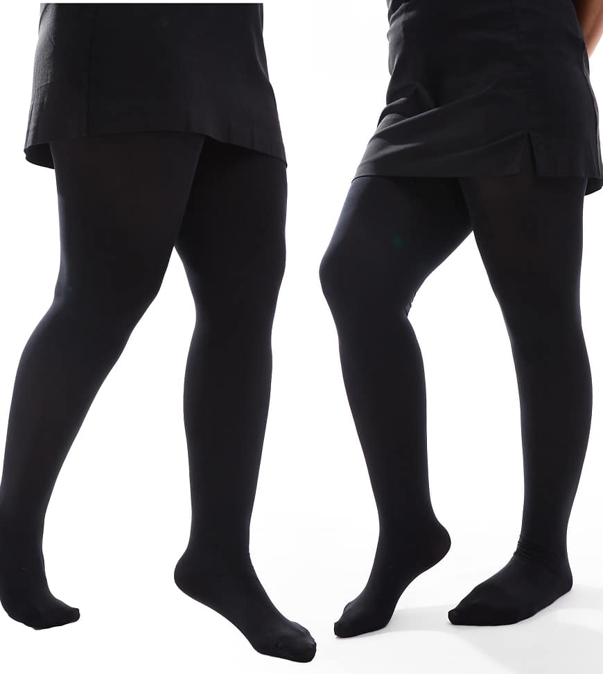 ASOS DESIGN Curve - 2er-Pack Strumpfhosen in Schwarz mit hohem Stretchanteil, 90 Denier von ASOS Curve