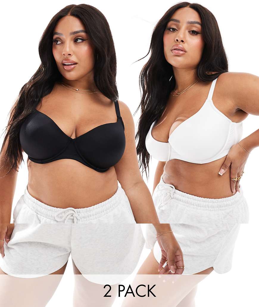 ASOS DESIGN Curve - 2er-Pack geformte T-Shirt-BHs aus Mikrofaser in Schwarz und Weiß-Bunt ASOS DESIGN Curve - 2er-Pack geformte T-Shirt-BHs aus Mikrofaser in Schwarz und Weiß-Bunt von ASOS Curve