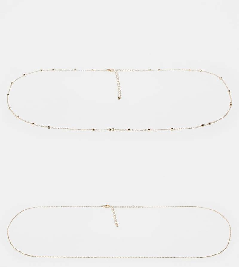 ASOS DESIGN Curve - 2er-Pack goldfarbene Bauchketten mit Kugeldesign und filigranem Design von ASOS Curve