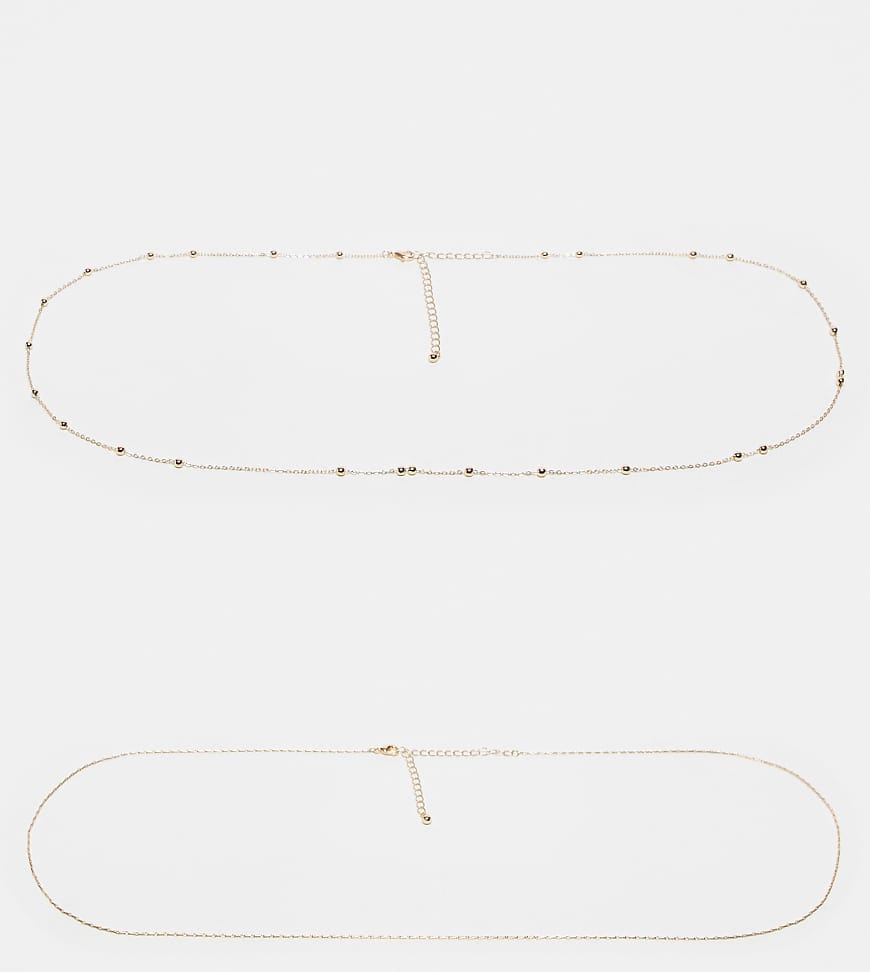 ASOS DESIGN Curve - 2er-Pack goldfarbene Bauchketten mit Kugeldesign und filigranem Design ASOS DESIGN Curve - 2er-Pack goldfarbene Bauchketten mit Kugeldesign und filigranem Design von ASOS Curve