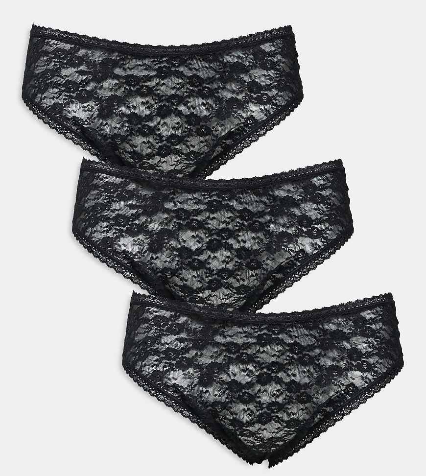 ASOS DESIGN Curve - 3er-Pack Brazilian-Cut-Slips aus Spitze in Schwarz ASOS DESIGN Curve - 3er-Pack Brazilian-Cut-Slips aus Spitze in Schwarz von ASOS Curve