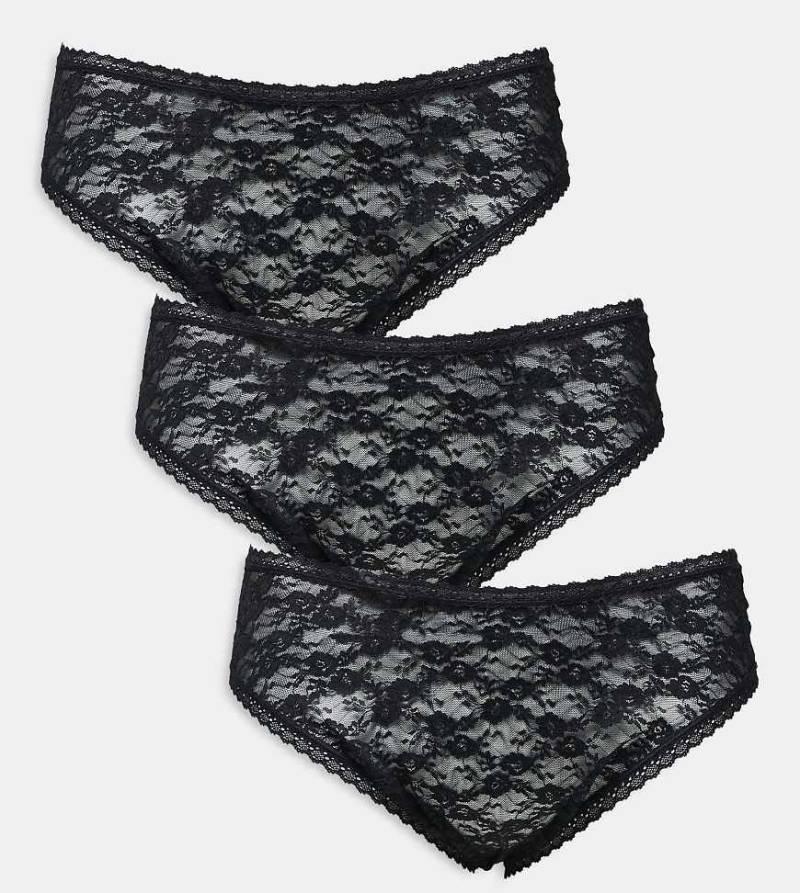 ASOS DESIGN Curve - 3er-Pack Brazilian-Cut-Slips aus Spitze in Schwarz von ASOS Curve
