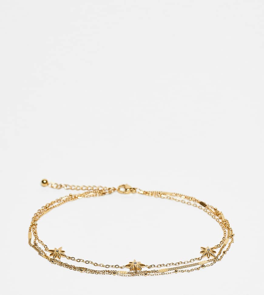 ASOS DESIGN Curve - 3er-Pack Fußkettchen aus Edelstahl in Gold mit Sterndetail-Goldfarben von ASOS Curve