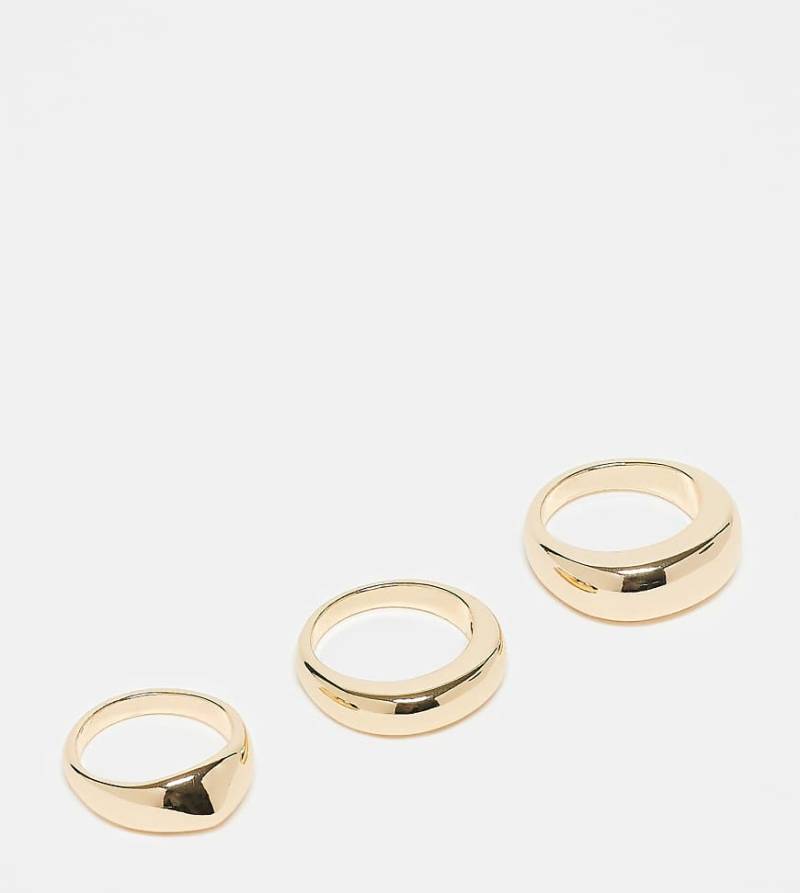 ASOS DESIGN Curve - 3er-Pack bauschige minimalistische Ringe in Goldoptik-Goldfarben von ASOS Curve