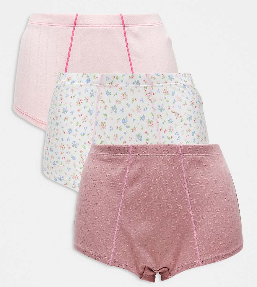 ASOS DESIGN Curve - 3er-Pack Boxershorts aus rosa Pointelle und mit Blümchenmuster-Bunt ASOS DESIGN Curve - 3er-Pack Boxershorts aus rosa Pointelle und mit Blümchenmuster-Bunt von ASOS Curve