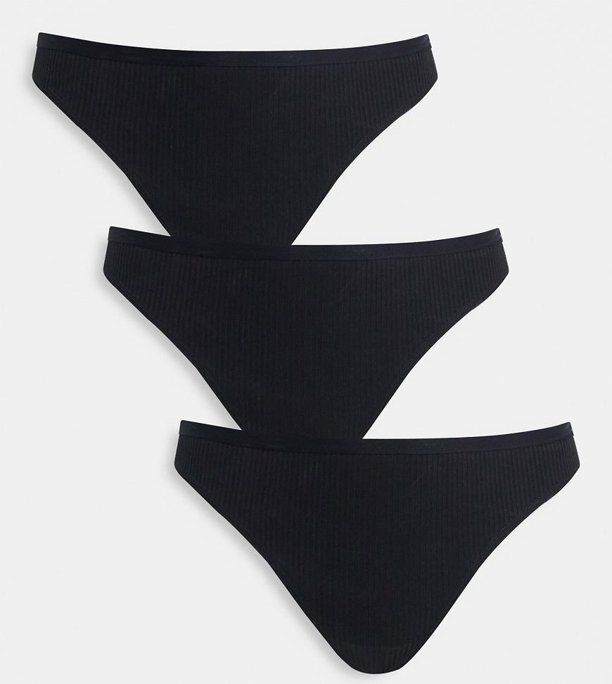 ASOS DESIGN Curve - 3er-Pack gerippte Tangas in Schwarz von ASOS Curve