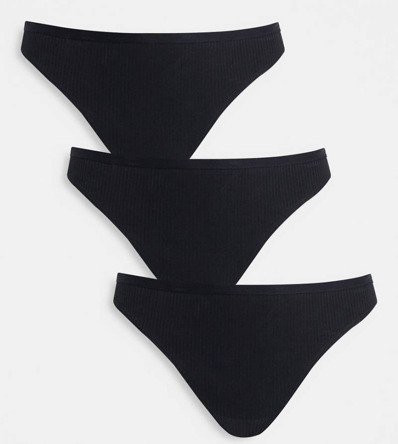ASOS DESIGN Curve - 3er-Pack gerippte Tangas in Schwarz von ASOS Curve