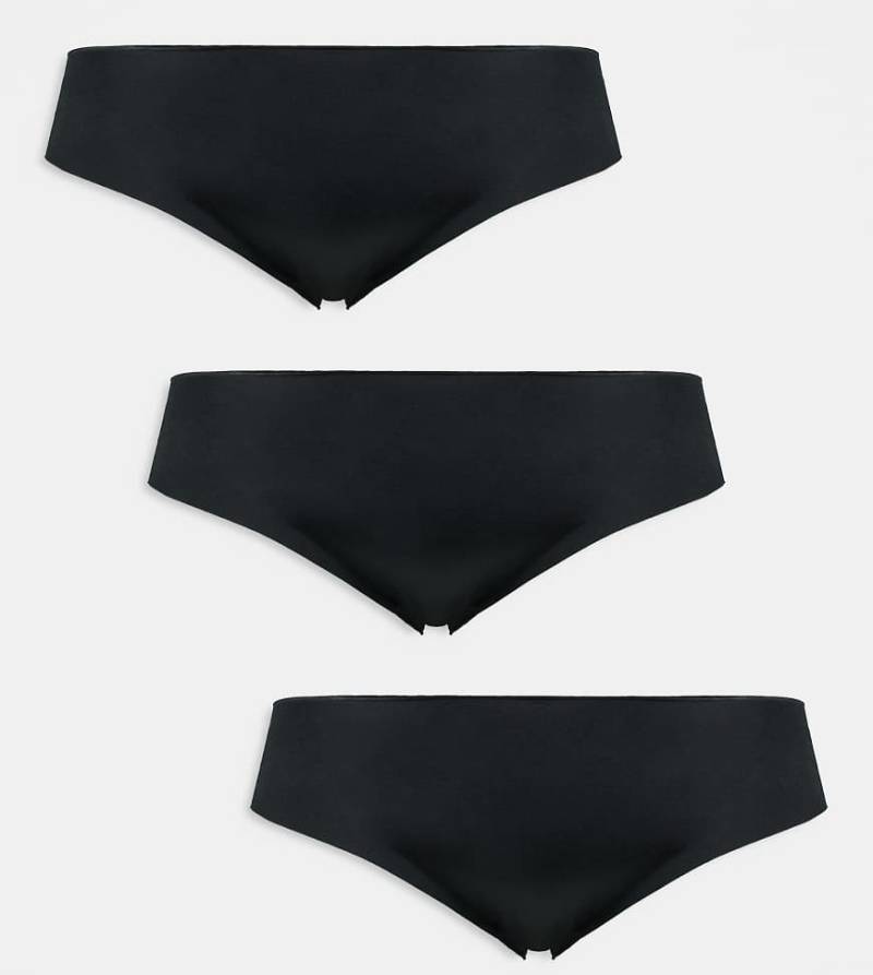ASOS DESIGN Curve - 3er-Pack sich nicht abzeichnende Brazilian-Slips in Schwarz mit Spitze von ASOS Curve