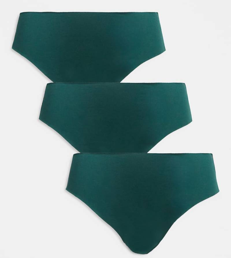 ASOS DESIGN Curve - 3er-Pack sich nicht abzeichnende Brazilian-Slips in Tannengrün mit Spitze-Bunt von ASOS Curve