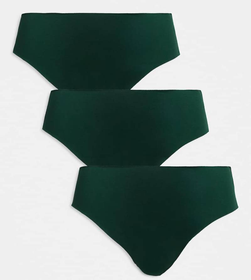 ASOS DESIGN Curve - 3er-Pack sich nicht abzeichnende Brazilian-Slips in Tannengrün mit Spitze-Bunt von ASOS Curve