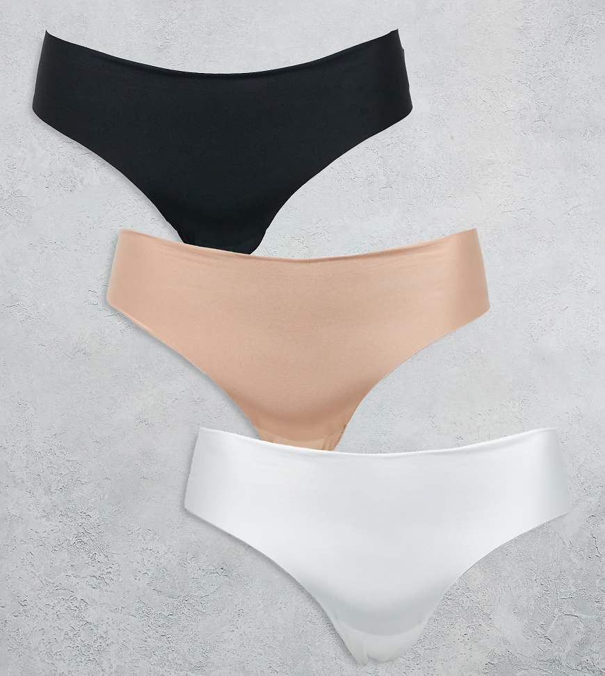 ASOS DESIGN Curve - 3er-Pack sich nicht abzeichnende Spitzen-Tangas in Schwarz, Weiß und Beige-Bunt ASOS DESIGN Curve - 3er-Pack sich nicht abzeichnende Spitzen-Tangas in Schwarz, Weiß und Beige-Bunt von ASOS Curve