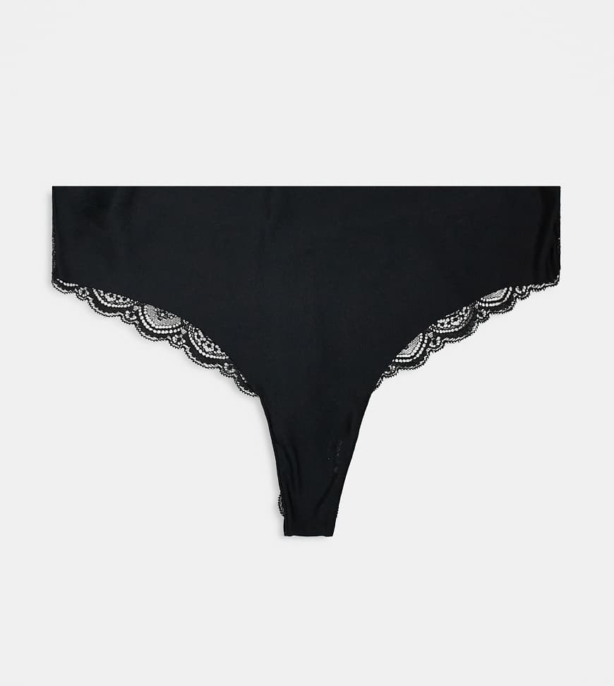 ASOS DESIGN Curve - 3er-Pack sich nicht abzeichnende Spitzen-Tangas in Schwarz ASOS DESIGN Curve - 3er-Pack sich nicht abzeichnende Spitzen-Tangas in Schwarz von ASOS Curve