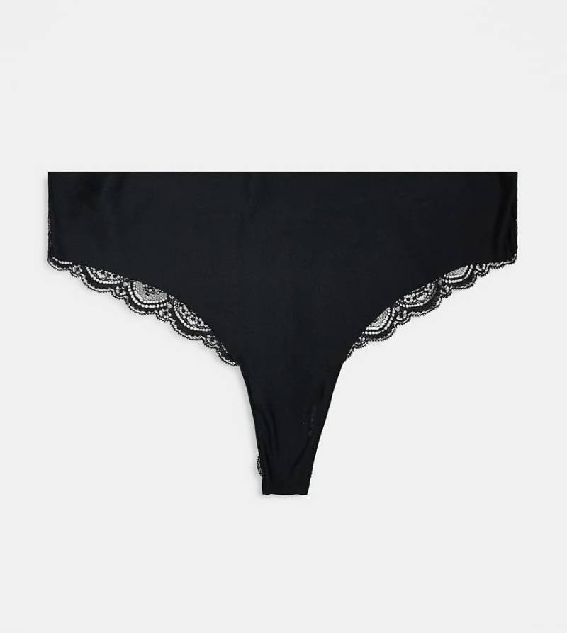 ASOS DESIGN Curve - 3er-Pack sich nicht abzeichnende Spitzen-Tangas in Schwarz von ASOS Curve