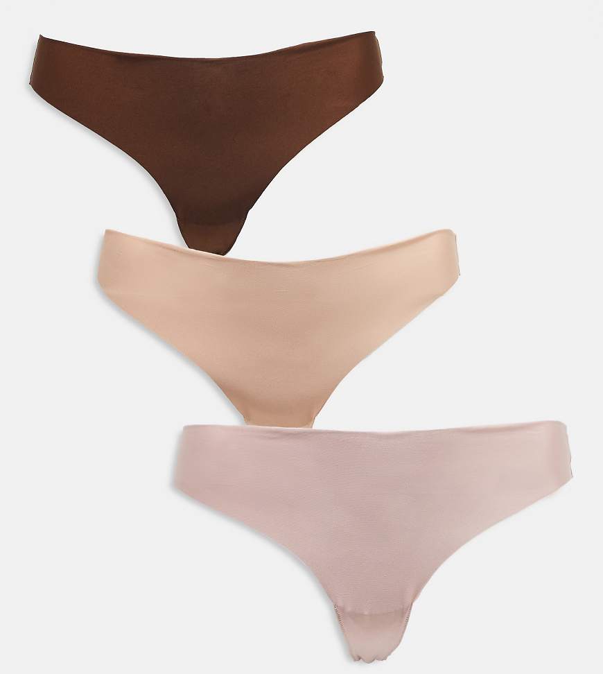 ASOS DESIGN Curve - 3er-Pack sich nicht abzeichnende Tangas in neutralen Farben-Bunt von ASOS Curve