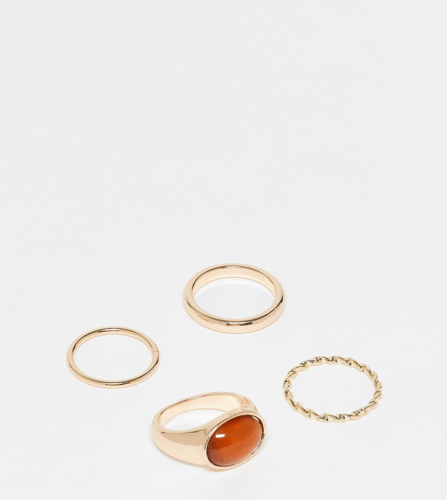 ASOS DESIGN Curve - 4er-Pack goldfarbene Ringe mit verschiedenen Designs und Schmuckstein von ASOS Curve
