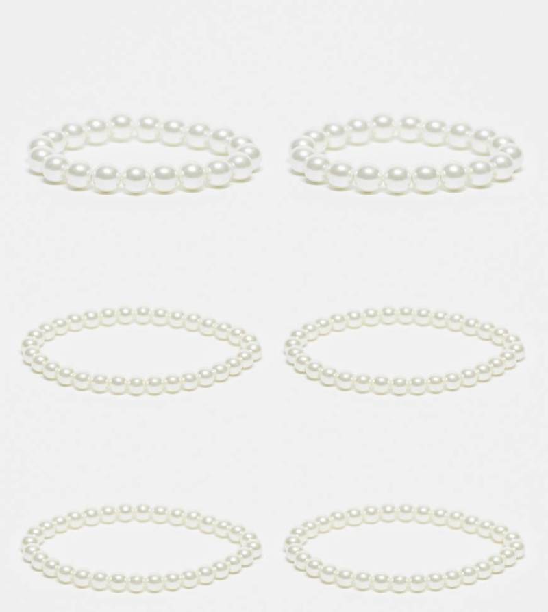 ASOS DESIGN Curve - 6er-Pack Armbänder mit Kunstperlen-Weiß von ASOS Curve