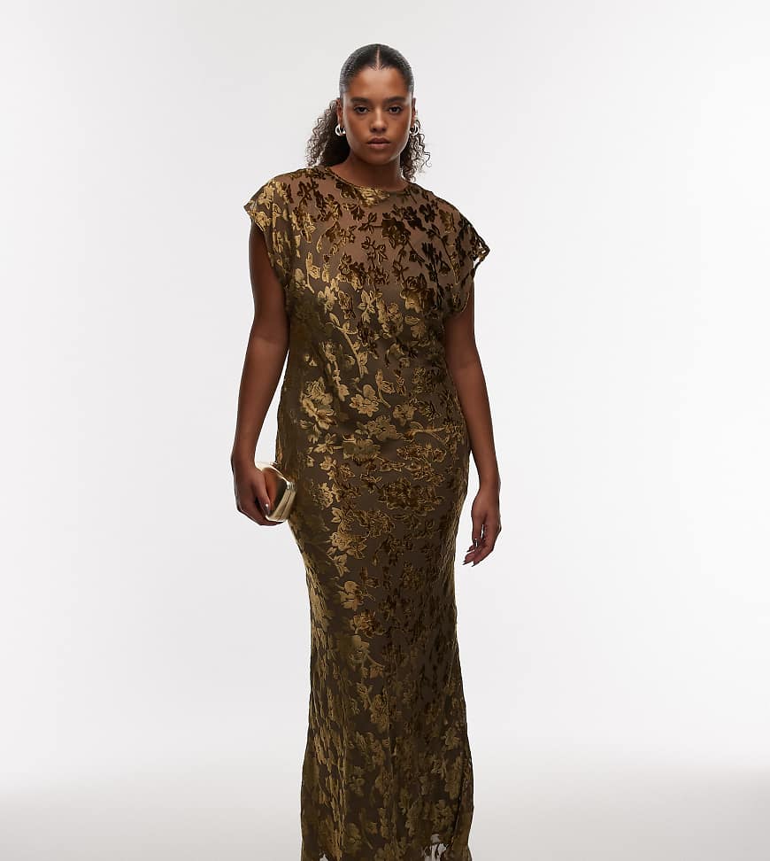 ASOS DESIGN Curve - Ärmelloses Maxikleid aus Ausbrennersamt in Mokka mit Rundhalsausschnitt und gebundener Rückseite-Brown von ASOS Curve