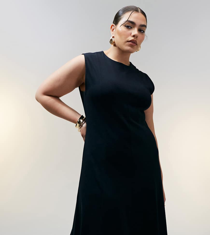 ASOS DESIGN Curve - Ärmelloses Midi-Sommerkleid aus Baumwolle in Schwarz von ASOS Curve
