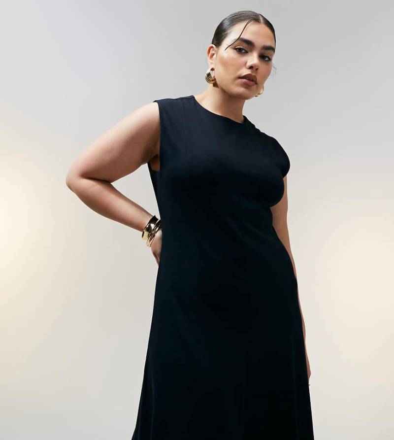 ASOS DESIGN Curve - Ärmelloses Midi-Sommerkleid aus Baumwolle in Schwarz von ASOS Curve