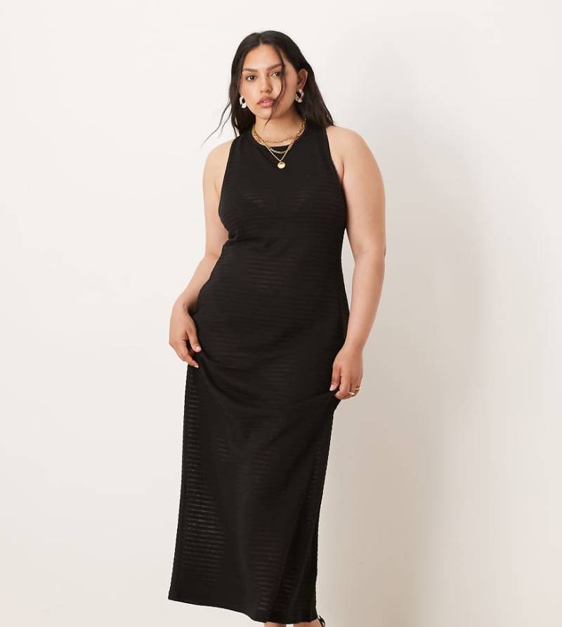 ASOS DESIGN Curve - Ärmelloses Midikleid aus Häkelstoff in Schwarz mit elastischem Rückendetail von ASOS Curve