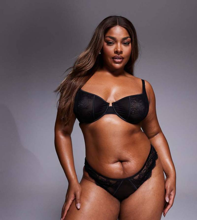 ASOS DESIGN Curve - Amber - Bügel-BH in Schwarz aus Spitze und Netzstoff von ASOS Curve
