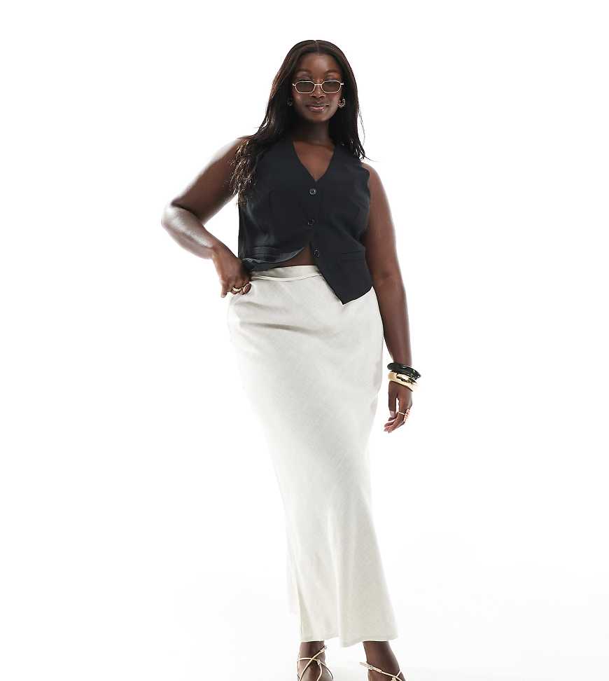 ASOS DESIGN Curve - Asymmetrisch geschnittener Maxirock aus Leinenmix in Steingrau-Neutral von ASOS Curve