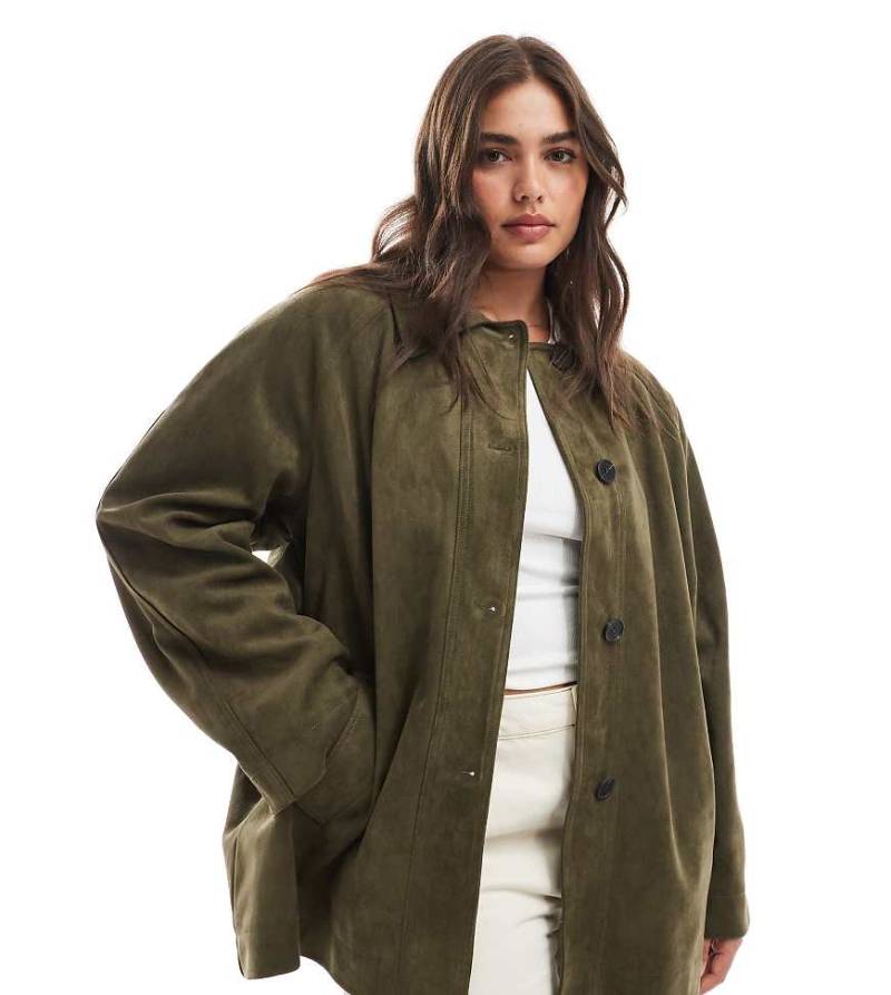 ASOS DESIGN Curve - Autocoat aus Wildlederimitat in Olivgrün von ASOS Curve