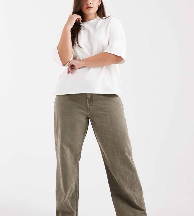 ASOS DESIGN Curve - Baggy-Jeans in Khaki mit niedrigem Bund-Grün von ASOS Curve