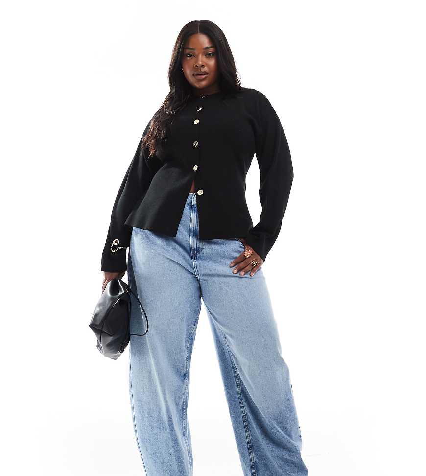 ASOS DESIGN Curve - Barrel-Jeans in heller Waschung mit hohem Bund-Blau von ASOS Curve