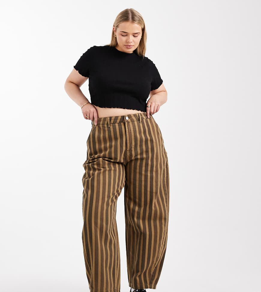 ASOS DESIGN Curve - Barrel Leg-Hose mit verwaschenem Streifenmuster-Bunt von ASOS Curve