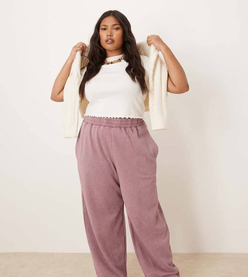 ASOS DESIGN Curve - Barrel Leg Jogginghose in gewaschenem Lila von ASOS Curve