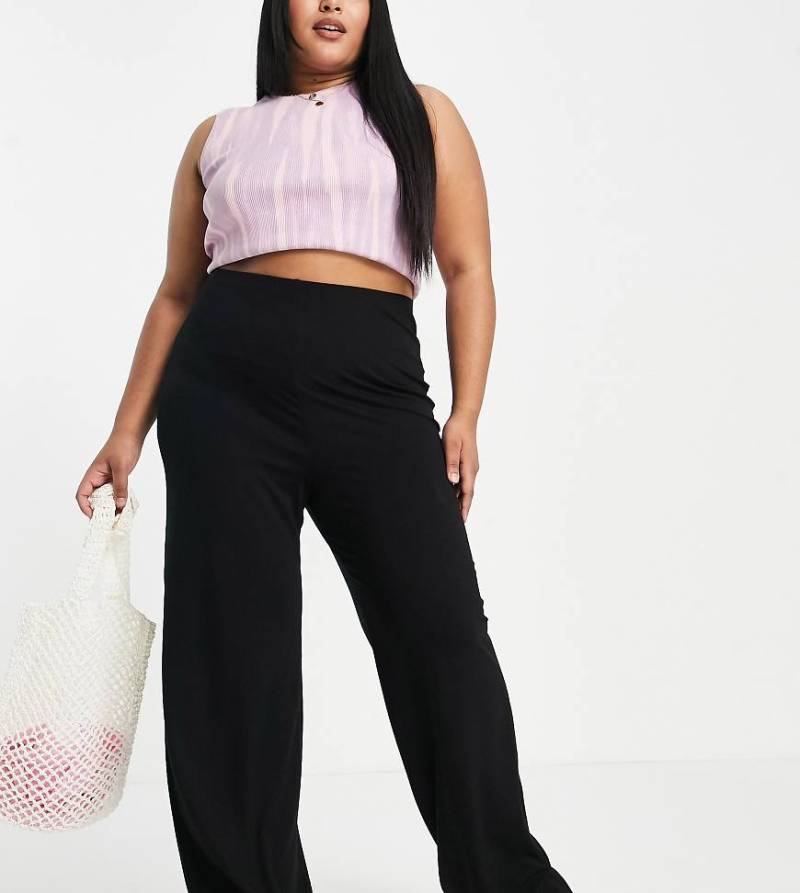 ASOS DESIGN Curve - Basic-Hose aus Jersey mit weitem Bein in Schwarz von ASOS Curve