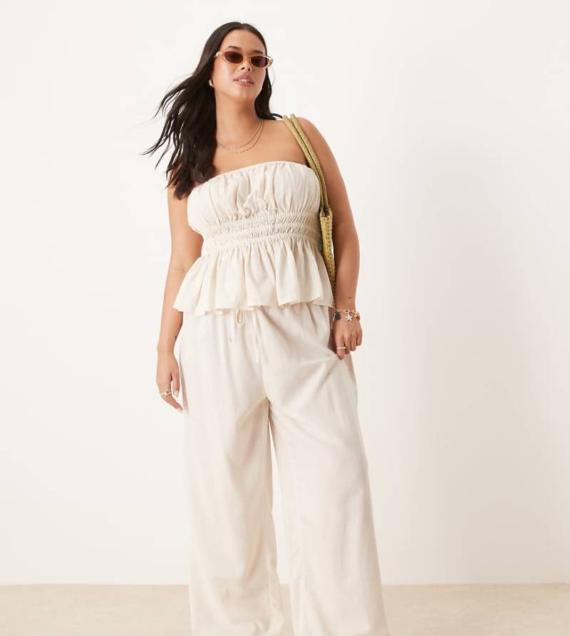 ASOS DESIGN Curve - Belle - Strandhose in Natur mit weitem Bein und Leinenanteil-Neutral von ASOS Curve