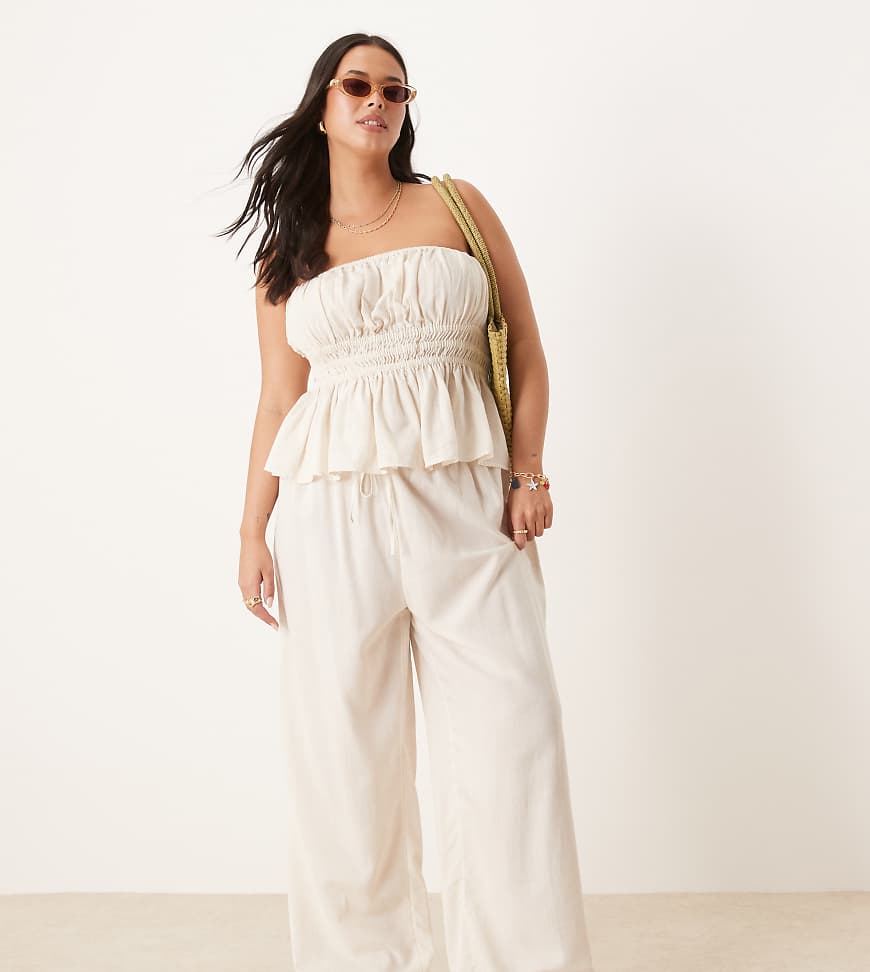 ASOS DESIGN Curve - Belle - Strandhose in Natur mit weitem Bein und Leinenanteil-Neutral von ASOS Curve