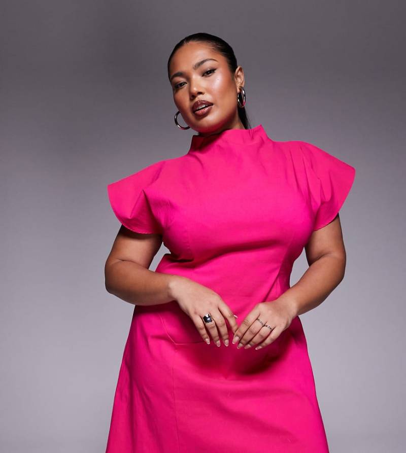 ASOS DESIGN Curve - Bengaline-Minikleid in Pink mit Schlitz-Rosa von ASOS Curve