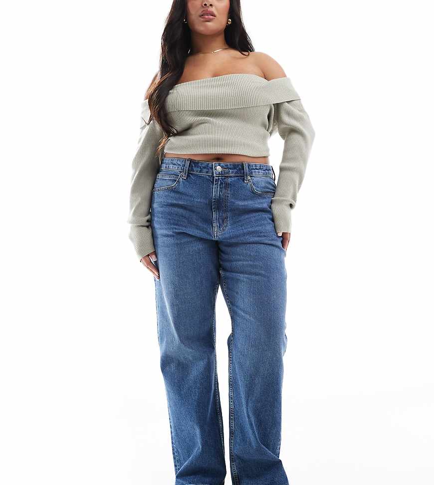 ASOS DESIGN Curve - Bequeme Stretch-Jeans in dunklem Authentic-Mittelblau mit geradem Schnitt ASOS DESIGN Curve - Bequeme Stretch-Jeans in dunklem Authentic-Mittelblau mit geradem Schnitt von ASOS Curve