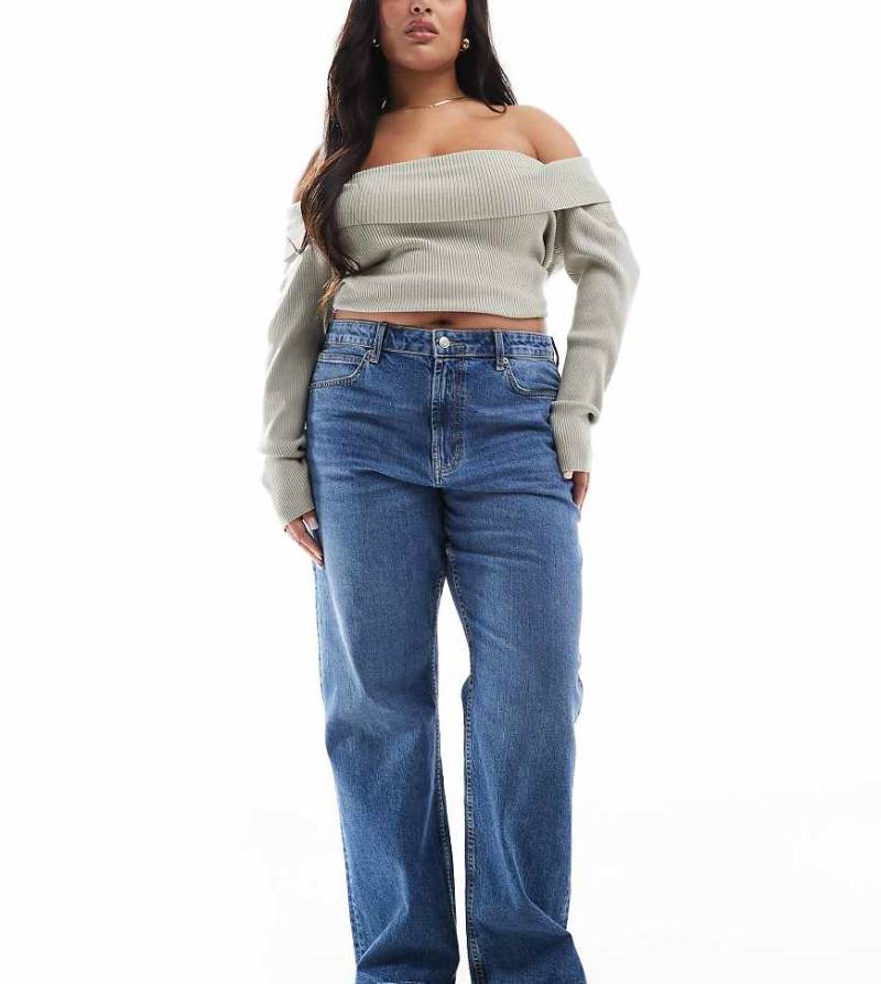 ASOS DESIGN Curve - Bequeme Stretch-Jeans in dunklem Authentic-Mittelblau mit geradem Schnitt von ASOS Curve
