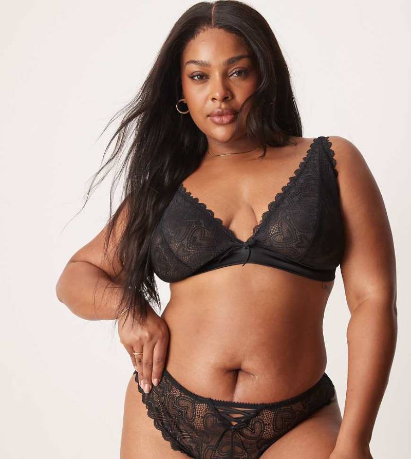 ASOS DESIGN Curve - Blake - Brazilian-Slip aus schwarzer Herz-Spitze mit Korsettdetail von ASOS Curve
