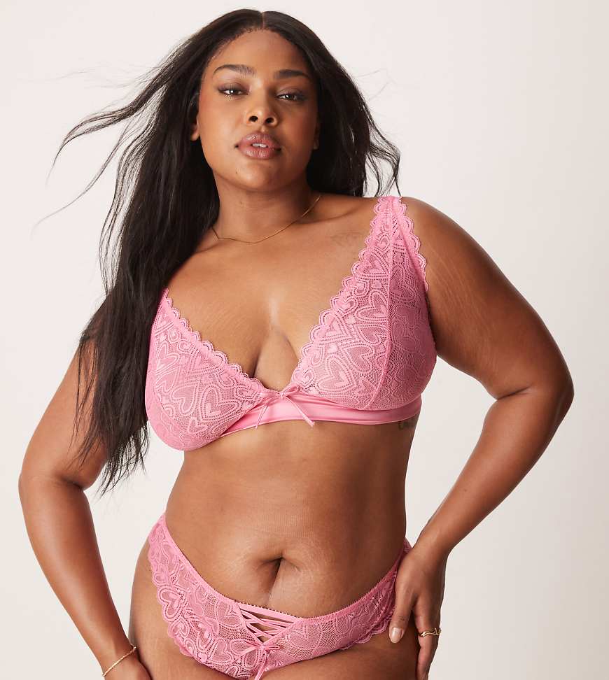 ASOS DESIGN Curve - Blake - Weicher BH aus rosa Herzspitze mit Korsettdetail und hohem Trägeransatz von ASOS Curve