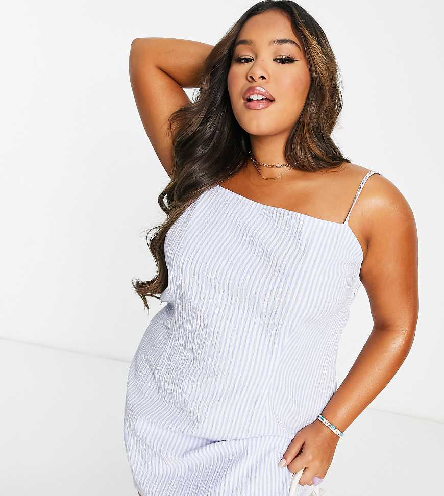 ASOS DESIGN Curve - Blau gestreiftes Mini-Sommerkleid mit Trägern und eckigem Ausschnitt-Bunt von ASOS Curve