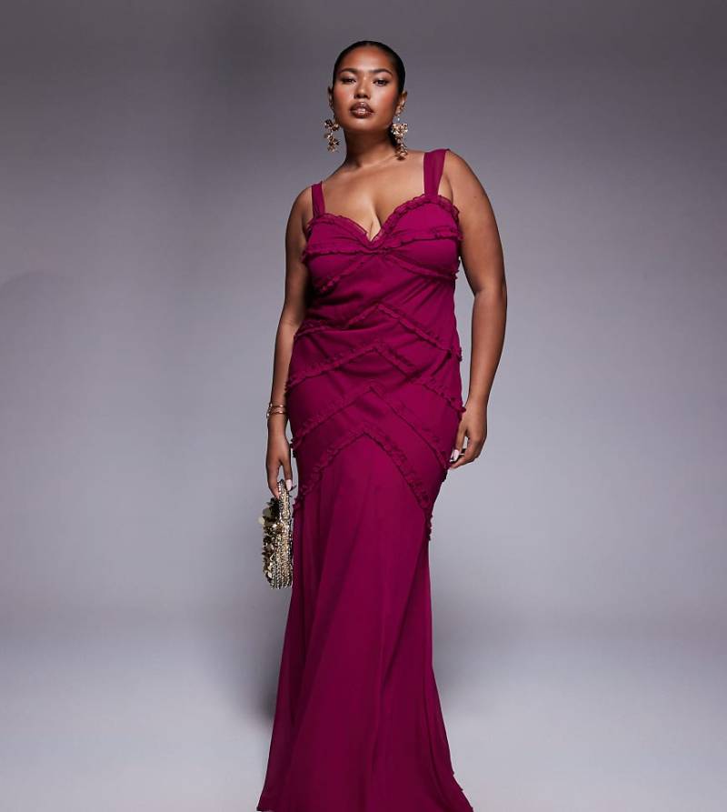 ASOS DESIGN Curve - Camisole-Maxikleid in Himbeerrot mit Raffung-Rosa von ASOS Curve