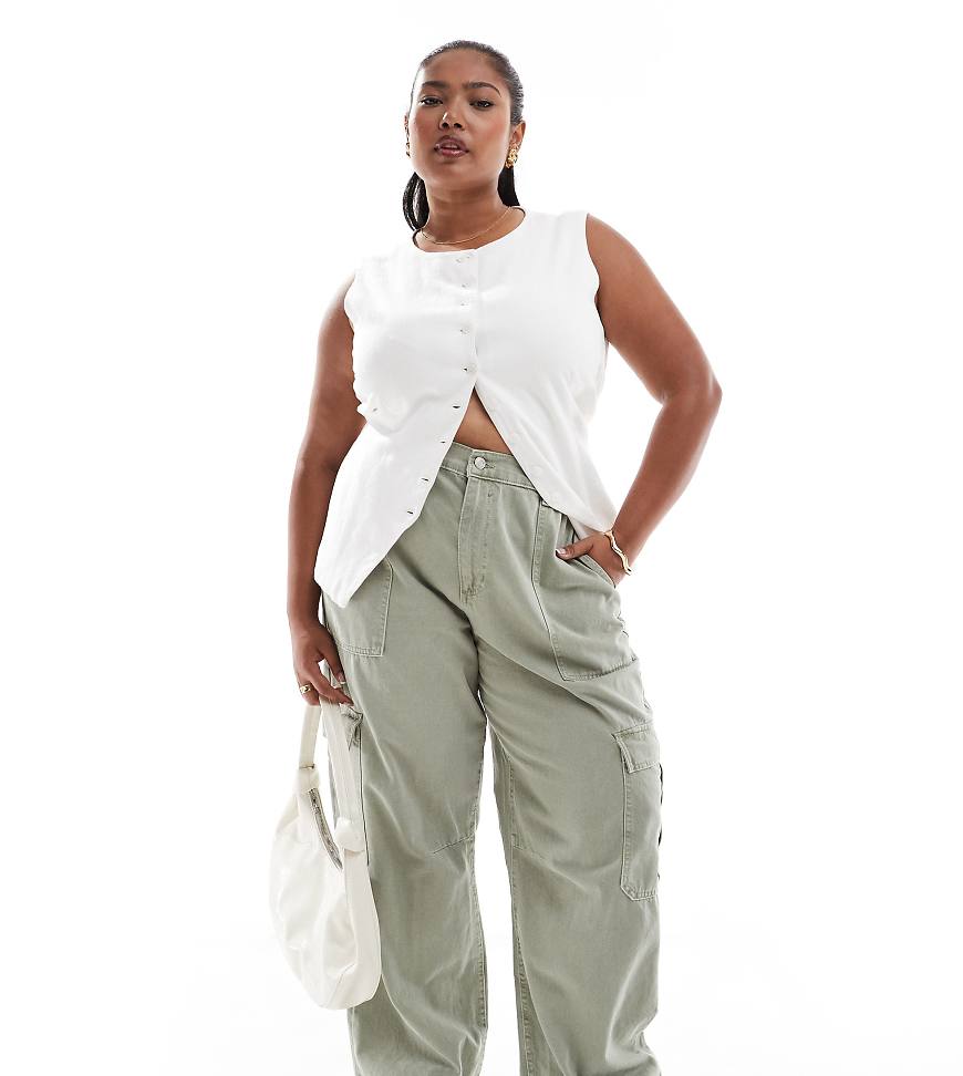 ASOS DESIGN Curve - Cargo-Jeans in verwaschenem Khaki-Grün von ASOS Curve