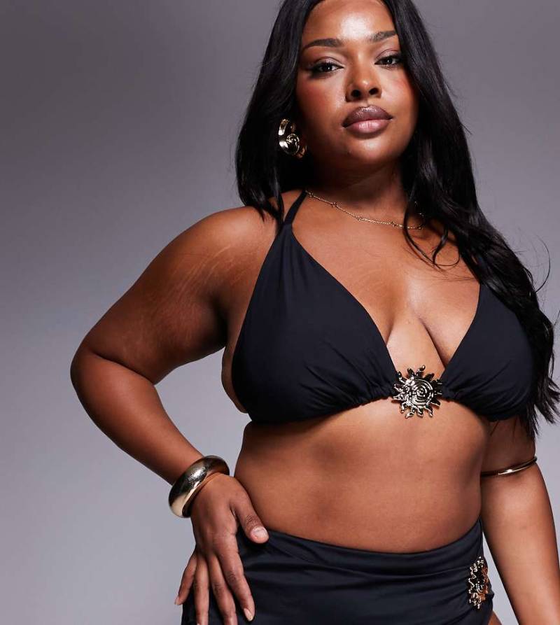 ASOS DESIGN Curve - Celina - Bikinioberteil mit spiralförmigem Besatz-Schwarz von ASOS Curve