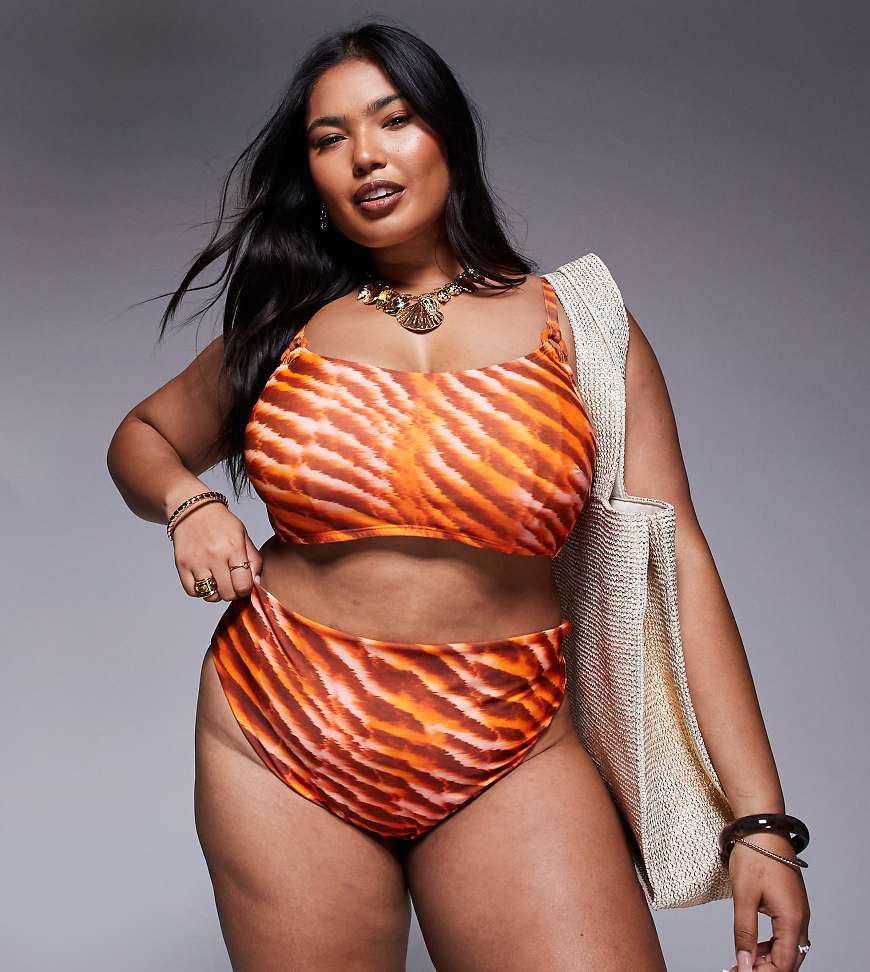 ASOS DESIGN Curve - Charlie - Bikinihose in Orange mit hohem Bund und Animal-Print ASOS DESIGN Curve - Charlie - Bikinihose in Orange mit hohem Bund und Animal-Print von ASOS Curve