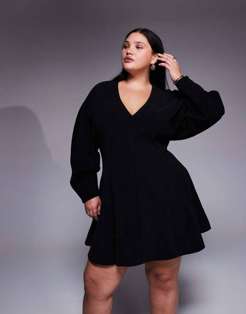 ASOS DESIGN Curve - Cord-Minikleid in Schwarz mit Cocoon-Ärmeln von ASOS Curve